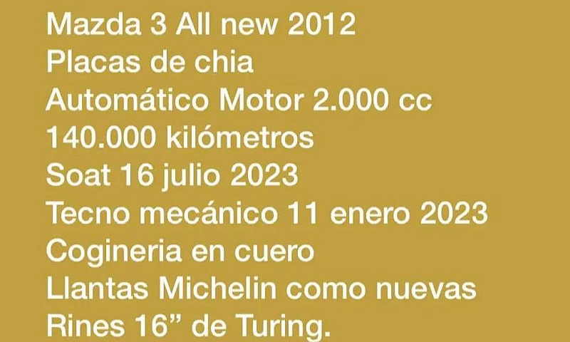 Mazda 3 2012 
Placas...